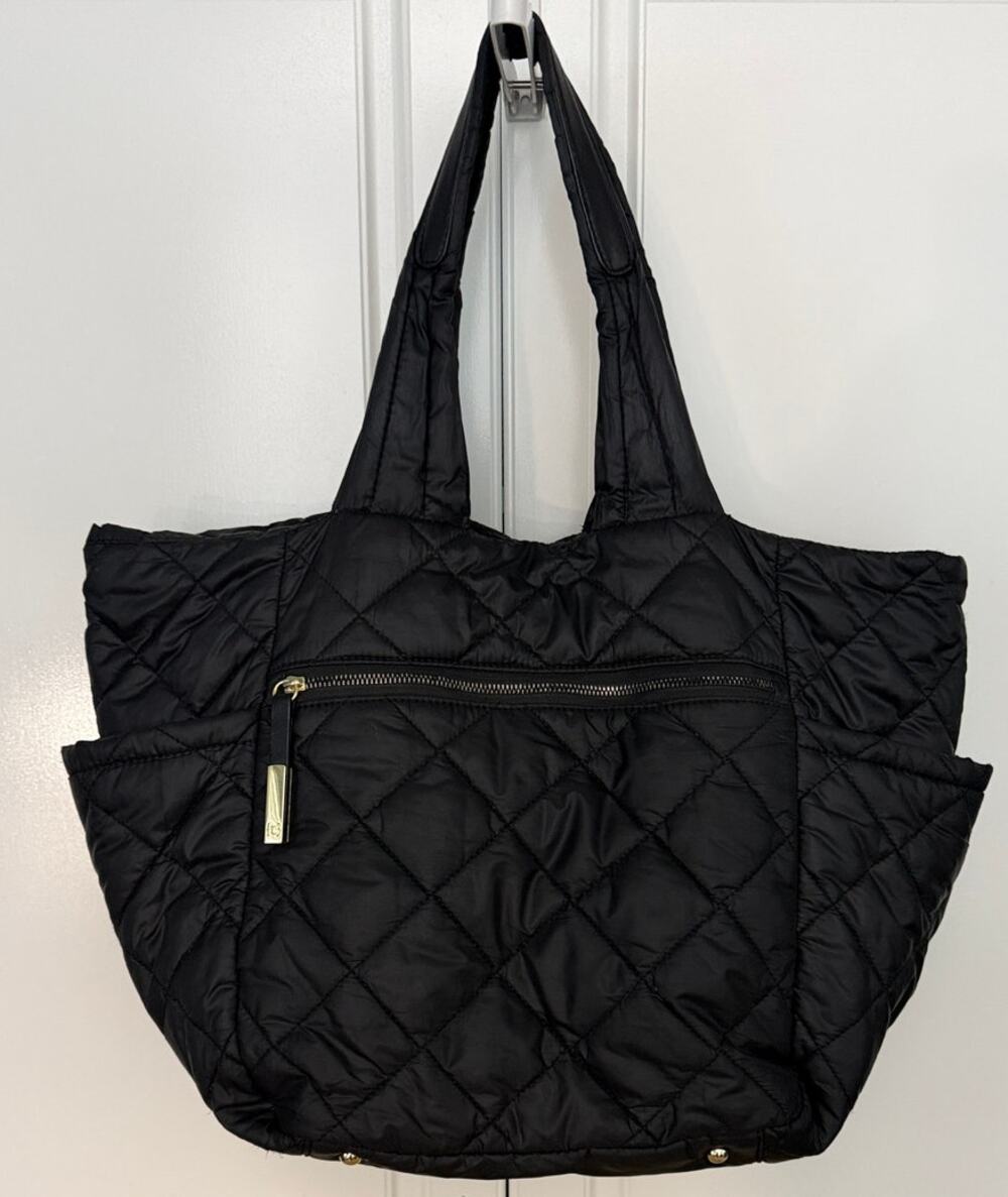 Tutilo Black Large Puffer Tote with Interior Padded Pocket